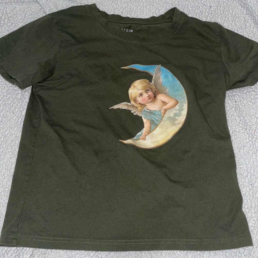 Dark Green T-Shirt Moon & Angel print